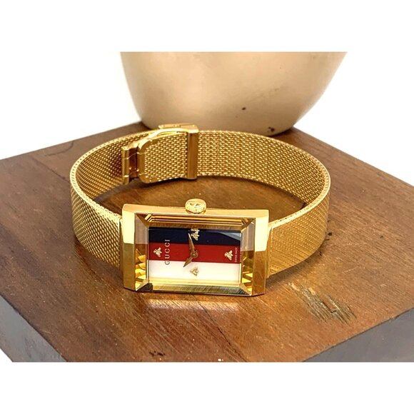 Gucci Women's Watch YA147410 G-Frame Gold Rectangular Dial Swiss Quartz Steel - Picture 8 of 14